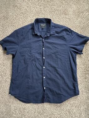 BONOBOS Mens Navy Blue Size 2XL Shirt Athletic Fit Seersucker Button Up 100% Ctn
